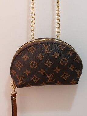 SALE Louis Vuitton Brown Monogram Bag Half-Moon Shaped Gold Metal Chain Strap
